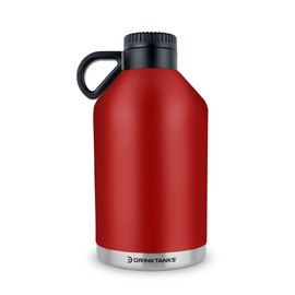 DrinkTanks Session Growler – 64 oz Vacuum Insulated Stainless Steel Beer Growler with Handle, Leakproof Double-Wall Travel Tumbler for Beer, Wine, Coffee, Soda – Durable & Reusable – Crimson