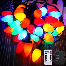 Agaphoton Multicolor C7 Christmas String Lights 25ft with Remote Control, 50 Multicolor LED Bulbs and 8 Fairy Lighting Styles, Suitable for Holiday Party Christmas Decorations (Green Wire)