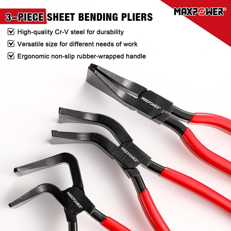 MAXPOWER Sheet Metal Bending Pliers, 3-piece Hand Seamers Sheet Metal