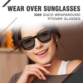 DUCO Men's and Women's Polarised Wrap Around Anti-Glare Overglasses for Glasses Wearers Fit-Over Polarised Glasses Sunglasses Unisex Glasses UV400 Protection DC8981 (Brown Tortoise Frame Grey Lens)