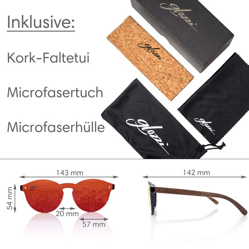 glozzi Women's Sunglasses Polarised UV400 Wood Round with Wooden Temple