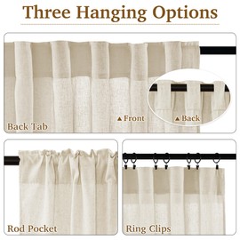 StangH Natural Linen Curtains for Living Room, Soft Rich Sheer Drapes 96 inches Long Rustic Light Filtering Semi Sheer Panels for Bedroom Doorway Office, W55 x L96, 2 Panels