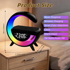 ZFMF Smart Wireless Charging Table Lamp, Multifunctional Bluetooth Speaker & Alarm Clock - LED Bedside Desk Lamp Night Light for Heavy Sleepers, Superfine Bedroom Home Decoration (Black)