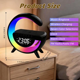 ZFMF Smart Wireless Charging Table Lamp, Multifunctional Bluetooth Speaker & Alarm Clock - LED Bedside Desk Lamp Night Light for Heavy Sleepers, Superfine Bedroom Home Decoration (Black)