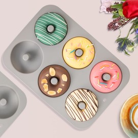 Aichoof Non-Stick Silicone Donut Pan for 6 Doughnuts, BPA-Free, 2-Pack Grey
