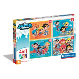 Clementoni - 21520-4 In 1 Supercolor Puzzle - Dc Superfriends - 12+16+20+24 Pieces, Jigsaw Puzzle For Kids Age 3, Puzzle Cartoon, Made In Italy