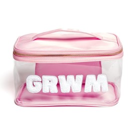 GRWM See Through Clear Makeup Bag for Purse Portable Toiletry Zipper Make Up Pouch Small Cosmetic Case for Travel Accessories | Bubblegum Pink