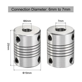 QUARKZMAN Pack of 5 Aluminium Alloy Shaft Coupling 6 mm to 7 mm, Flexible Coupling Motor Connector Joint, Stepper Motor Coupling for CNC Machine & 3D Printer (L25xD19)