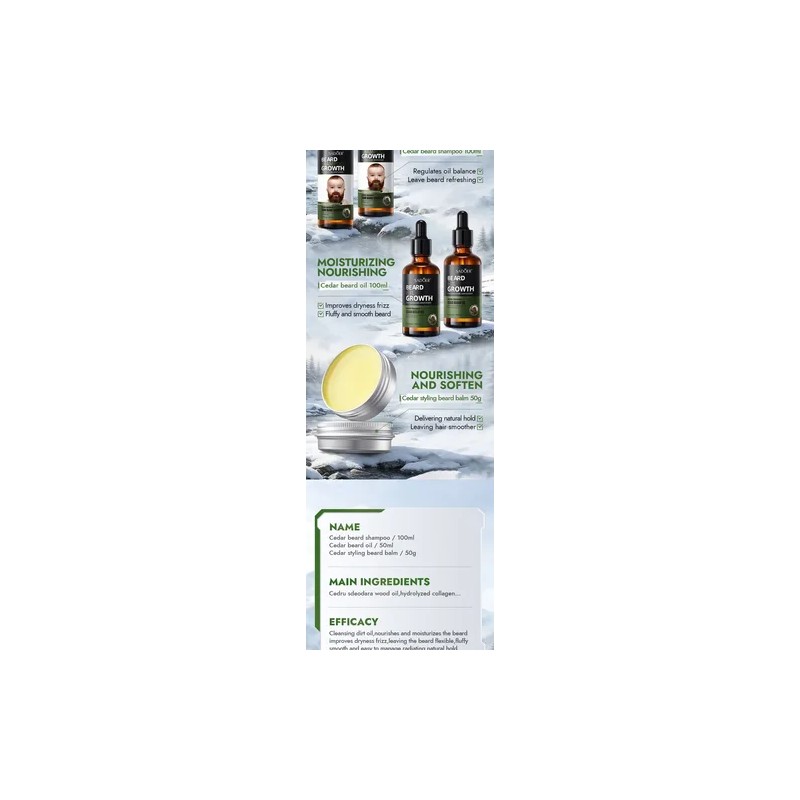 Set De 3 Piezas Cedar Beard Care Para Hombre: Hidratante