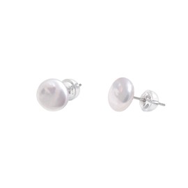 8-9 MM Freshwater Cultured Button Pearl Studs Earrings for Women, Sterling Silver Post Backing