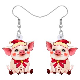 SHIGIE Christmas Acrylic Cute Snowflake Pink Pig Earrings Lightweight Dangle Santa Hat Festival Jewellery For Women Winter Gifts (Rose)