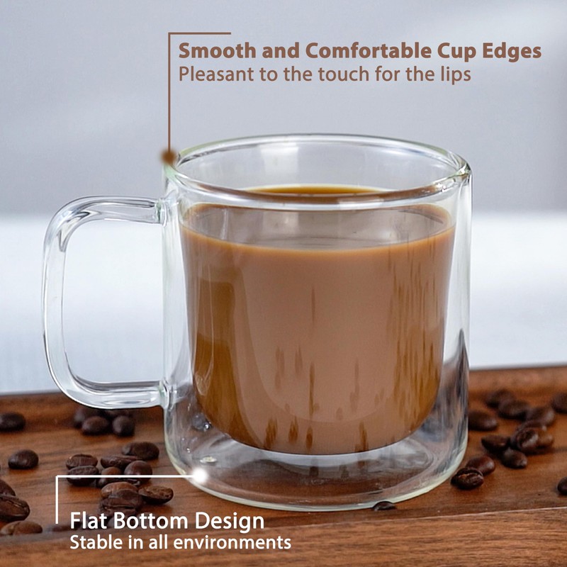 Aquach 2-Pack Double Walled Insulated 8oz Glass Coffee Mugs with
