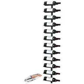 The Rack Co. Wall Series - Center Frame Metal Wall Mount Wine Bottle Rack, Black (12 Bottles) + Free Corkscrew Wine Bottle Opener