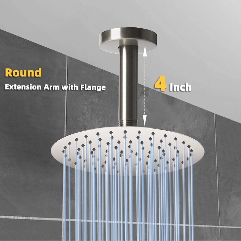 4 Inch Shower Arm with Flange, Ceiling Mounted Shower Head