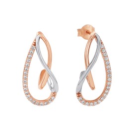 Amor 2022060 Women's Creole Earrings 925 Sterling Silver with Synthetic Zirconia 2.3 cm Bi-Colour Comes in Jewellery Gift Box, Sterling Silver, Created Cubic Zirconia