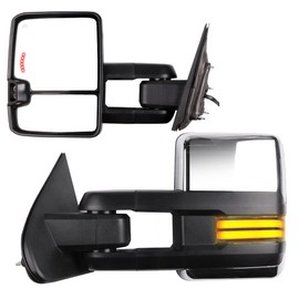 FINDAUTO Tow Mirrors Fit for 2014-2018 for Chevy for GMC 1500 2015-2019 for Chevy for GMC 2500/3500 HD Towing Mirrors With Left Right Side Power Heated Turn Signal Running Light Reverse Light Chrome