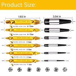 12Pcs Damaged Screw Extractor - Remover for Stripped Head Screws Nuts & Bolts, Drill Bit Tools for Easy Removal of Rusty & Broken Hardware, High Speed Steel | Superb Gift for Men | Gold