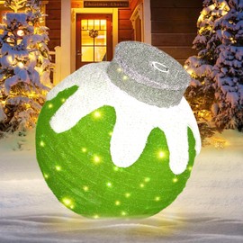 BRIGHTDECK Outdoor Christmas Ball Decoration, 80 LED Lights, 8 Light Modes, Pop-Up Collapsible Holiday Ornament (Green)