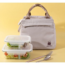 HEYKYY Insulated Large Capacity Lunch Bag Tote Bag for Women Men，Reusable Insulated Cooler Bag Waterproof Thermal Leakproof Lunch Handbag for Travel Work Outdoor Picnic (Khaki)