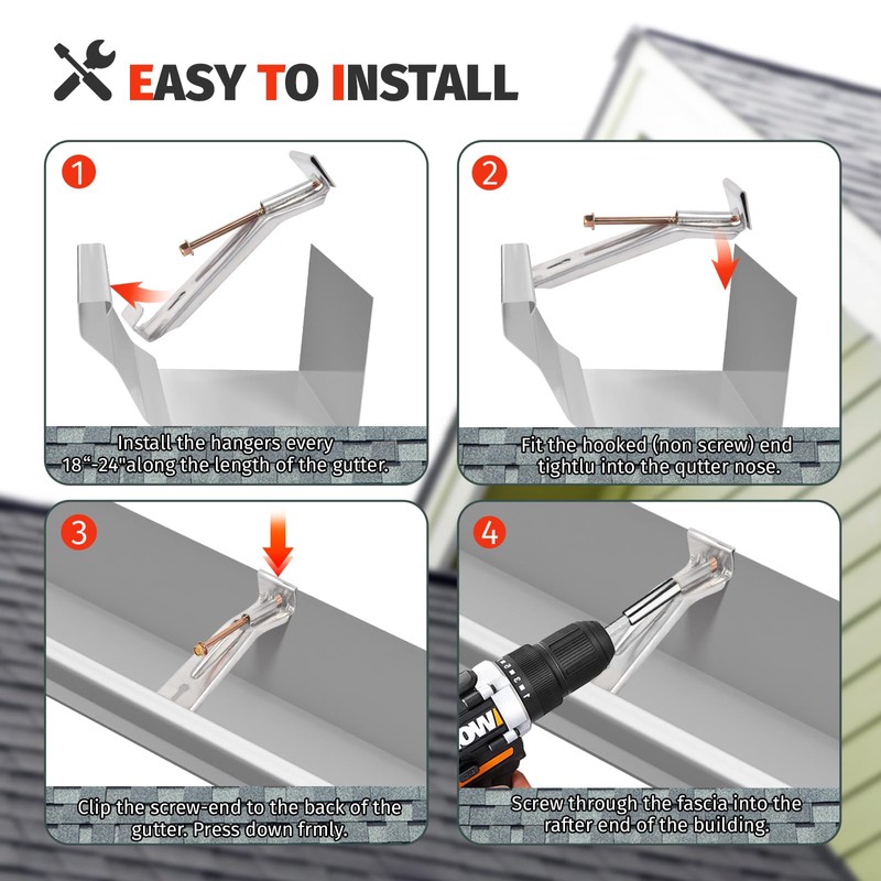 50 Pack Gutter Hangers, Gutter Hangers 5 Inch, Rain Gutter