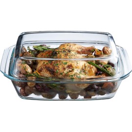 Simax Large Glass Casserole Dish, Oven Safe Cookware With Lid, Oblong Covered Glass Dish For Baking, Serving, Cooking, Microwave and Dishwasher Safe Bakeware, 3 Quart Capacity