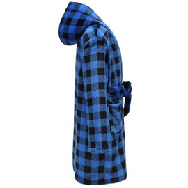SWMSTUPF Kids Robe Boys Hooded Fleece Sleep Robe Cotton Towel Animal Soft Bathrobe（Blue Black Plaid,7-8Years）