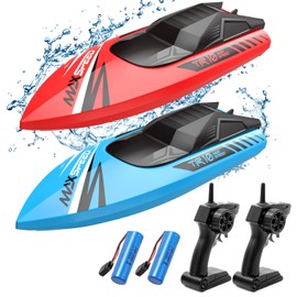 TOLLCY RC Boats for Kids 2Pack, Fast Remote Control Boat for Pools Lakes River, 2.4 GHz Racing Boat Toys for Boys 8-12, 15KMH Fast with Rechargeable Batteries 56 Mins Long Play Time