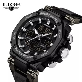 Lige Mens LIGE Classic Luxury Wristwatch Sport Waterproof Quartz Silicone Strap Watch
