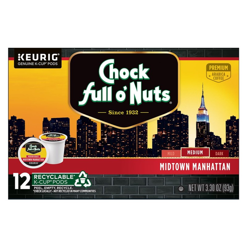 Chock Full o'Nuts Midtown Manhattan Coffee, Compatible with K-Cup Pods,