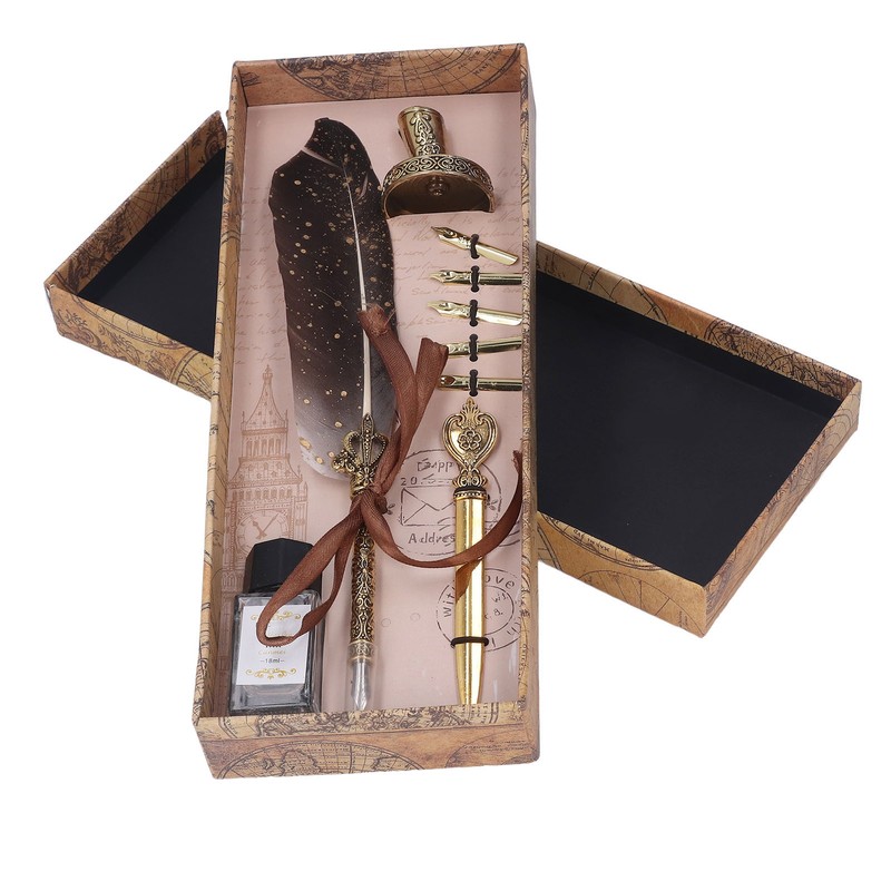 Feather Pen Set with 5 Interchangeable Nib Letter Opener Pen