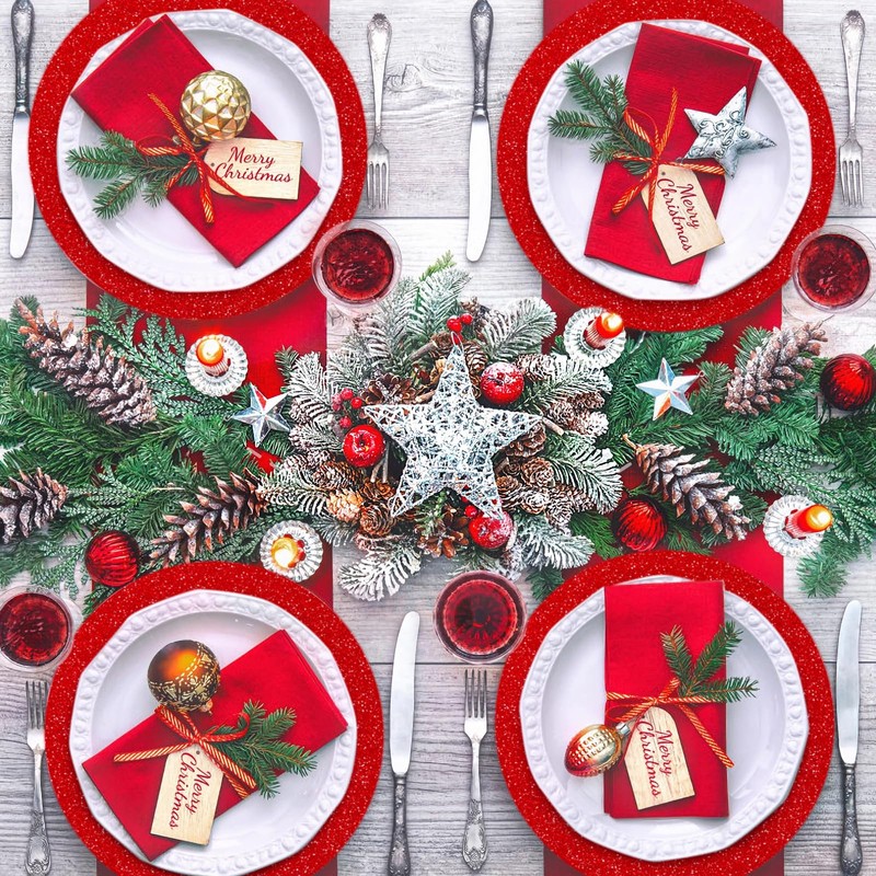 30 PCS Red Paper Placemats Round Place Mat Glitter Disposable