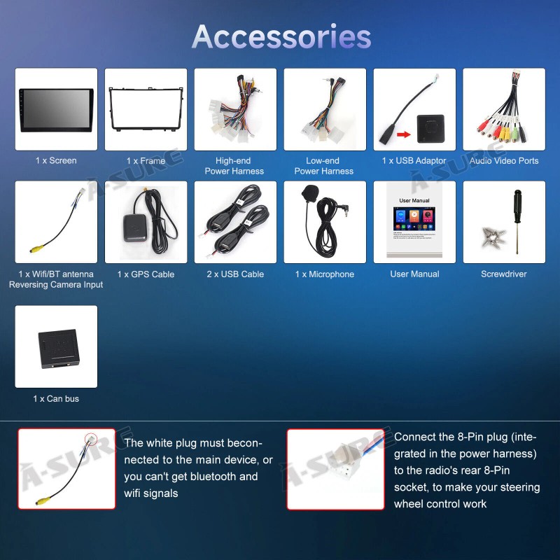 ASURE 2+32GB Wireless Carplay Android 14 Stereo Radio For Toyota