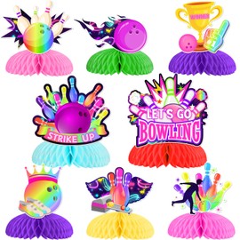 Kreatwow Bowling Birthday Party Decorations 8pcs Bowling Honeycomb Centerpieces Colorful Let's Strike up Some Fun Decor Sports Bowling Themed Table Decoration Topper Bowling Girl Birthday Party Favor