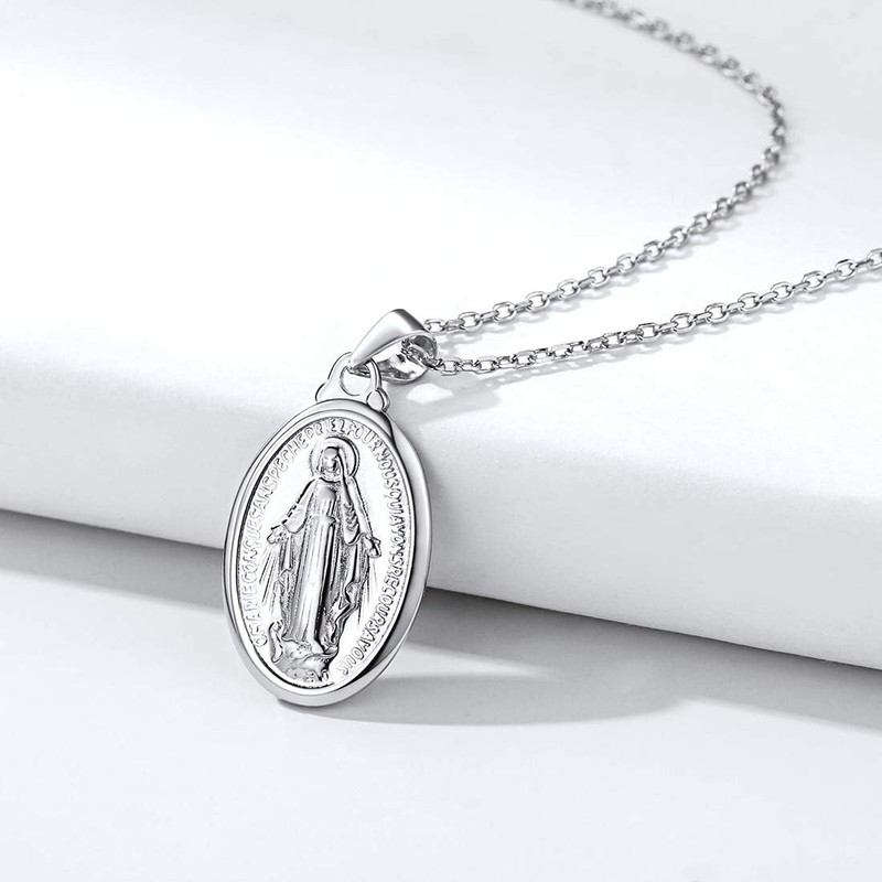 Nofade Silver Virgin Mary Necklace for Women Men 925 Sterling