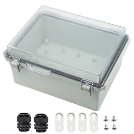 Zulkit Junction Box ABS Plastic Dustproof Waterproof IP67 Electrical Boxes Hinged Shell Outdoor Universal Project Enclosure Grey Clear Cover, Stainless Steel Buckles 8.7 x 6.7 x 4.3 Inch
