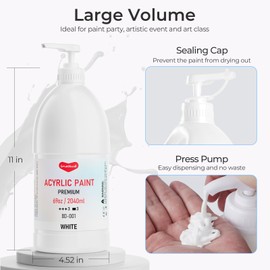Smallbudi 2 Pack White Large Acrylic Paint Set (69 oz, 2040 ml) Art Painting Bulk Supplies for Multi Surface Canvas Wood Leather Fabric Rock Craft, Non Toxic White Paint for Kid & Adult with Pump