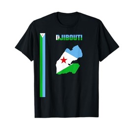 Vertical Djiboutian Flag, text “DJIBOUTI” & Silhouette map T-Shirt
