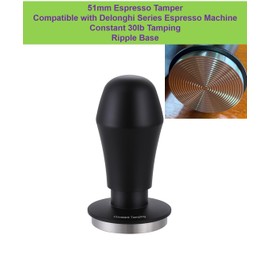 Kafvalubre 51mm Espresso Tamper 30lbs Load Calibrated Coffee Tamper Stainless Steel Base Hand Tamper for 51mm Bottomless Portafilter Tamper for Espresso Machine-Ripple Base, Black