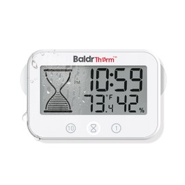 Baldrtherm Shower Clock, Works as a Countdown Timer, Real-time Clock, Hygrometer Thermometer. IP67 Waterproof Safe for Kitchen Bathroom Use. (White)