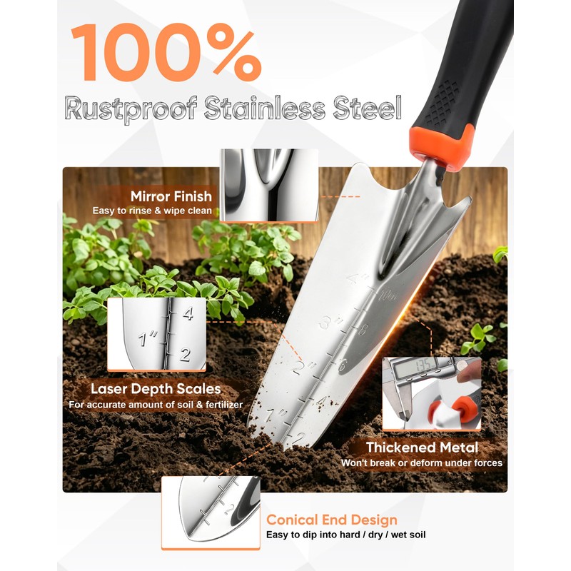 9-Piece Stainless Steel Garden Tools Set, HaSteeL Outdoors Gardening Hand
