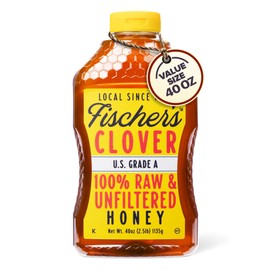 Fischer's 100% Pure Clover Honey, 40 oz – Unfiltered Raw Honey in a Squeeze Bottle – All-Natural Sweetener – Rich Flavor Profile, Packed with Nutrients
