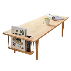 WoodShine Mid Century Modern Mini-Swing Wooden Coffee/Tea Table, Japanese Low Floor Desk, Real Solid Wood Cafe Table with Storage for Home Living Room,Office, Length of 47.25 inches,Natural