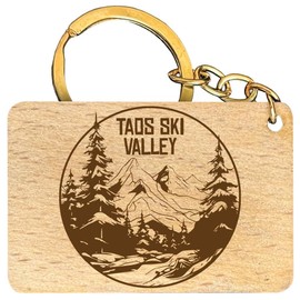 R and R Imports Taos Ski Valley New Mexico Souvenir Engraved Flat Wood Keychain 1.5” x 2.5” 4-Pack