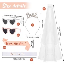 24PCS Bride to Be Hen Party Accessories Set – Sash, Veil, Diamond Tiara & Heart Sunglasses for Hen Do, Bridal Shower & Team Bride Celebrations