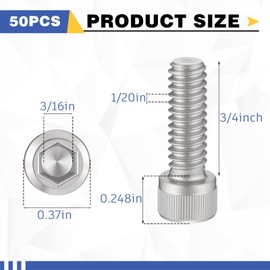 LEIFIDE 50 Pcs 1/4-20 x 3/4" Socket Head Cap Screws Bolts 304 Stainless Steel Hex Socket Head Screws Bolts for Home Office Equipment Ship Assembly Mechanical Industry