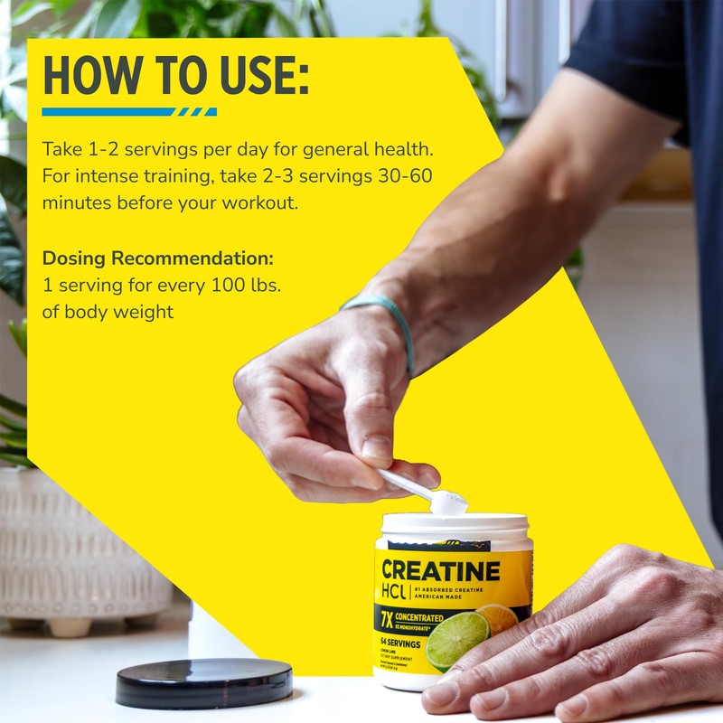 CON-CRET Creatine HCl Powder for Women and Men, Lemon Lime,
