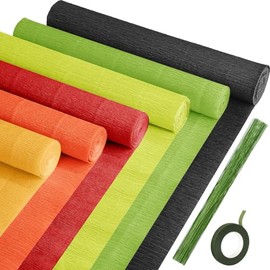Gersoniel 57 Pcs Crepe Paper Flower DIY Kits 6 Rolls 35g Crepe Paper Sheets 50 Pcs Floral Iron Wire 10 Inch x 8 Feet 1 Roll 50 Meter for Birthday Party Wedding (Bright Series)