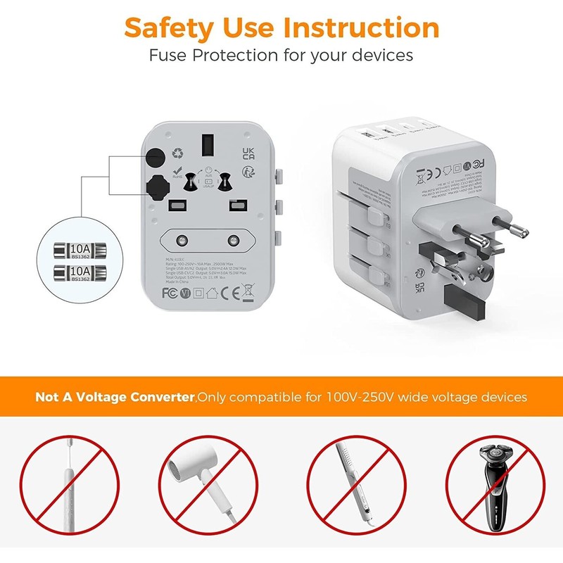 TESSAN Universal Travel Adapter International Plug Adaptor with 2 USB