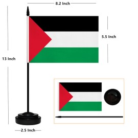 Palestine Desk Flag Set, 2 Pack Palestinian Table Office Flags, Small Mini Desktop Flag With 12" Solid Black Pole, Black Base, Miniature Desktop Flag