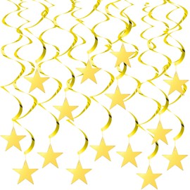 MBAIYO 36Pcs Gold Star Hanging Swirl Decorations,Sparkling Gold Ceiling Swirl Foil Ornaments for Birthday Graduation Wedding Engagement Decor